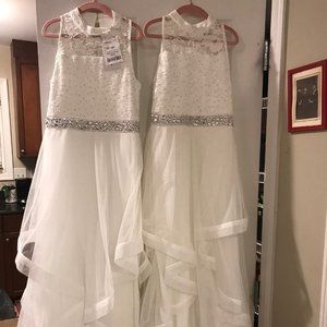 Girls Long White Party Dress NWT Sz 10 and Gently Used Sz 8